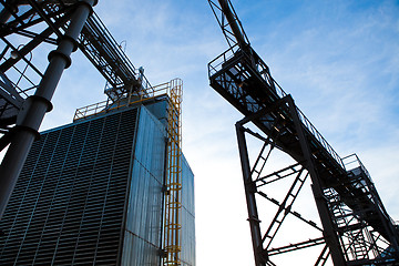 Image showing Towers of grain drying enterprise at sunny day