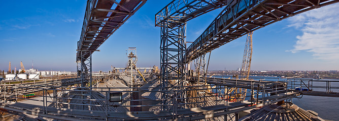 Image showing Towers of grain drying enterprise at sunny day