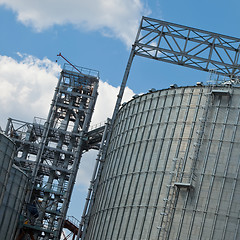 Image showing Towers of grain drying enterprise at sunny day