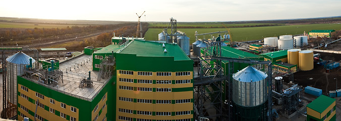 Image showing Towers of grain drying enterprise at sunny day