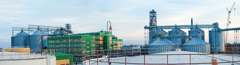 Image showing Towers of grain drying enterprise at sunny day