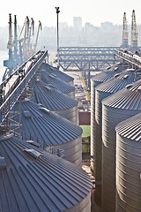 Image showing Towers of grain drying enterprise at sunny day