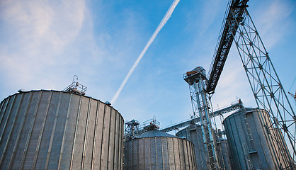 Image showing Towers of grain drying enterprise at sunny day