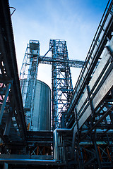 Image showing Towers of grain drying enterprise at sunny day