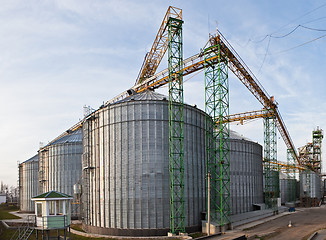 Image showing Towers of grain drying enterprise at sunny day