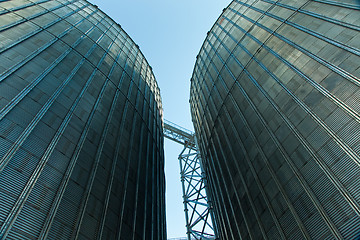 Image showing Towers of grain drying enterprise at sunny day