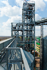 Image showing Towers of grain drying enterprise at sunny day