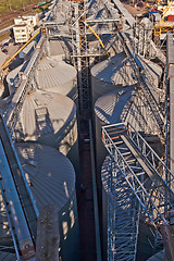 Image showing Towers of grain drying enterprise at sunny day