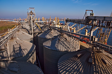 Image showing Towers of grain drying enterprise at sunny day