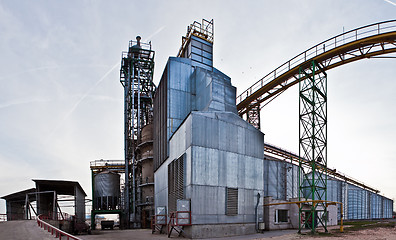 Image showing Towers of grain drying enterprise at sunny day