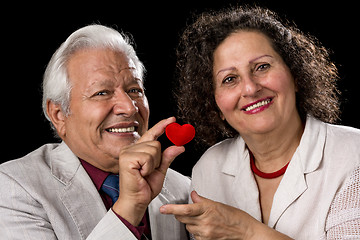 Image showing Happy Senior Couple With A Red Valentine Heart