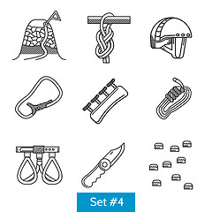 Image showing Set of black line vector icons for rock climbing
