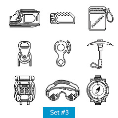 Image showing Black vector icons for rock climbing equipment