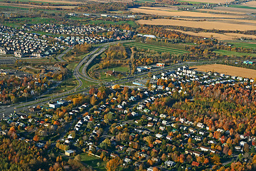 Image showing View of town and highway intersection