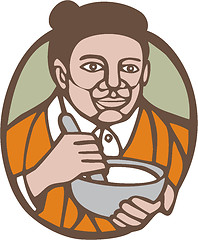 Image showing Granny Cook Mixing Bowl Linocut