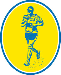 Image showing Marathon Runner Running Oval Retro