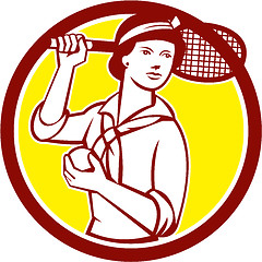 Image showing Female Tennis Player Racquet Vintage Circle Retro