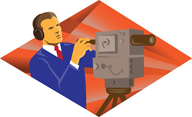 Image showing Cameraman Operator With Vintage Video Camera