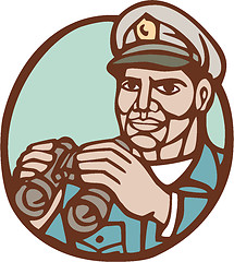 Image showing Navy Admiral Binoculars Circle Linocut