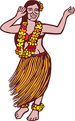 Image showing Polynesian Dancer Grass Skirt Linocut