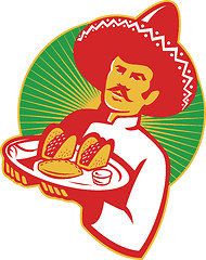 Image showing Mexican Chef Serving Taco Burrito Empanada Retro