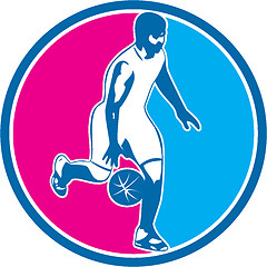 Image showing Basketball Player Dribbling Ball Circle Retro