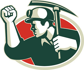 Image showing Coal Miner Pump Fist With Pick Ax Retro