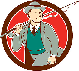 Image showing Vintage Fly Fisherman Bowler Hat Cartoon