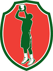 Image showing Basketball Player Jump Shot Ball Shield Retro