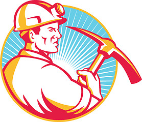 Image showing Coal Miner With Pick Axe Side Retro