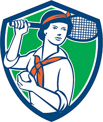 Image showing Female Tennis Player Racquet Vintage Shield Retro