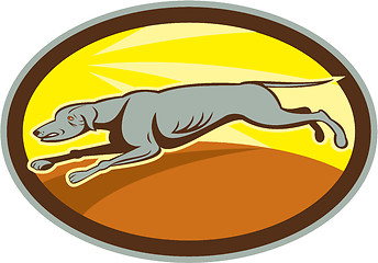 Image showing Greyhound Dog Jumping Side Oval Cartoon