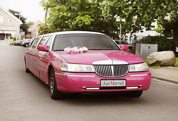 Image showing pink wedding limousine