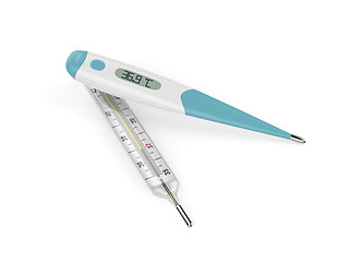 Image showing Electronic and mercury thermometers