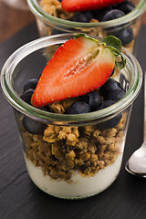 Image showing muesli and yogurt with fresh berries 