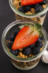 Image showing muesli and yogurt with fresh berries 