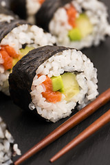 Image showing Salmon rolls served on a plate