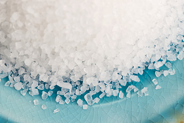 Image showing sea salt in blue bowl