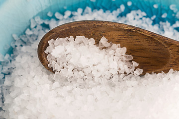 Image showing sea salt in blue bowl