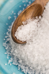 Image showing sea salt in blue bowl