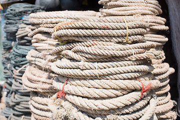 Image showing Used ropes at ship chandler
