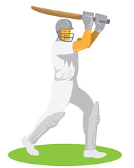 Image showing Cricket Player Batsman Batting Retro