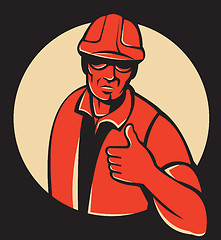 Image showing Construction Worker Thumbs Up Retro