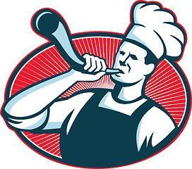 Image showing Chef Cook Baker Blowing Bullhorn Retro