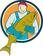 Image showing Fishmonger Salmon Fish Circle Cartoon