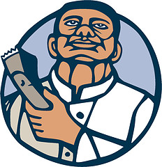 Image showing Barber Hair Clipper Scissors Circle Linocut