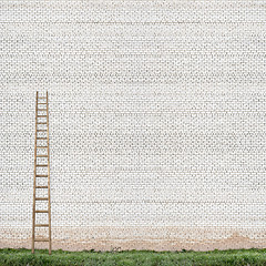 Image showing huge white brick wall