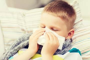 Image showing ill boy with flu at home