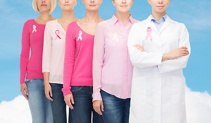 Image showing close up of women with cancer awareness ribbons