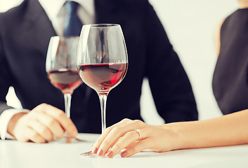 Image showing engaged couple with wine glasses